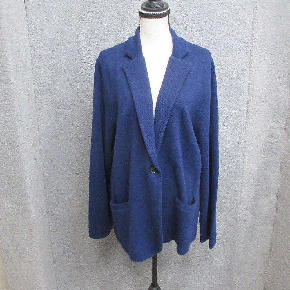 J Crew Schoolboy Sweater Blazer Women 2X Navy Cotton Plus Size Classic Preppy